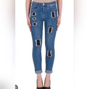 Joseph Ribkoff Patched Sequined Skinny  Jeans Stretch Size 10
